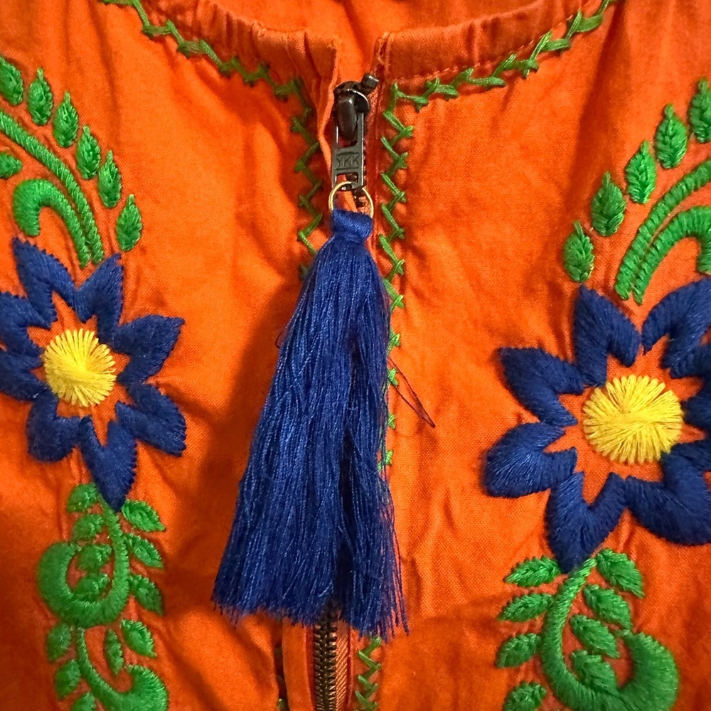 Sister Mary Floral Embroidered Tank Shift Dress Womens SZ M Orange Boho - Picture 4 of 5